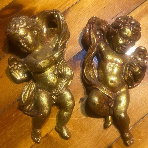 Vintage chalkwear Cherubs Wall Plaques 90s whimsigoth celestial decor hanging 2 - Picture 9 of 9